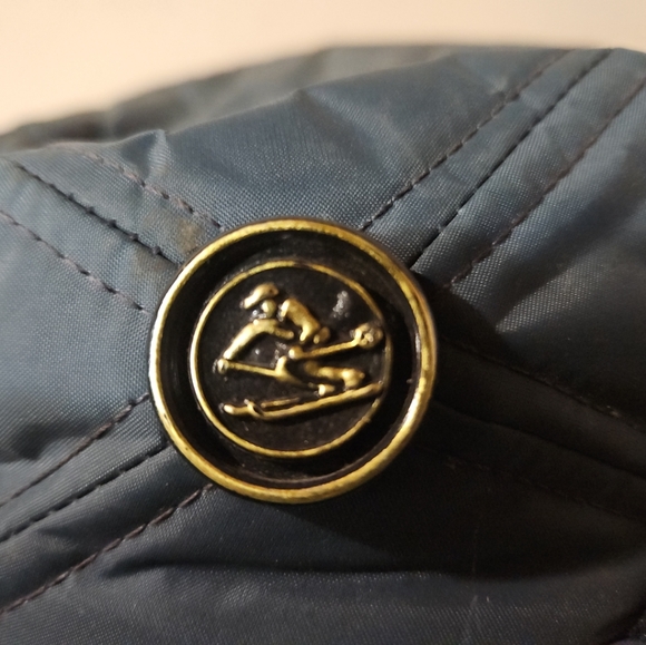 Vintage Large 7 3/8" Quilted Ski Hat Blue Neck Ear Flaps Brim Cap USA - Picture 5 of 11